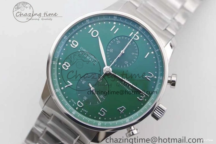 MIROTIME 0120 FastDry Portugieser Chronograph IW371615 ZF Best Edition Green Dial on SS Bracelet A7750 (Slim Movement) 7038